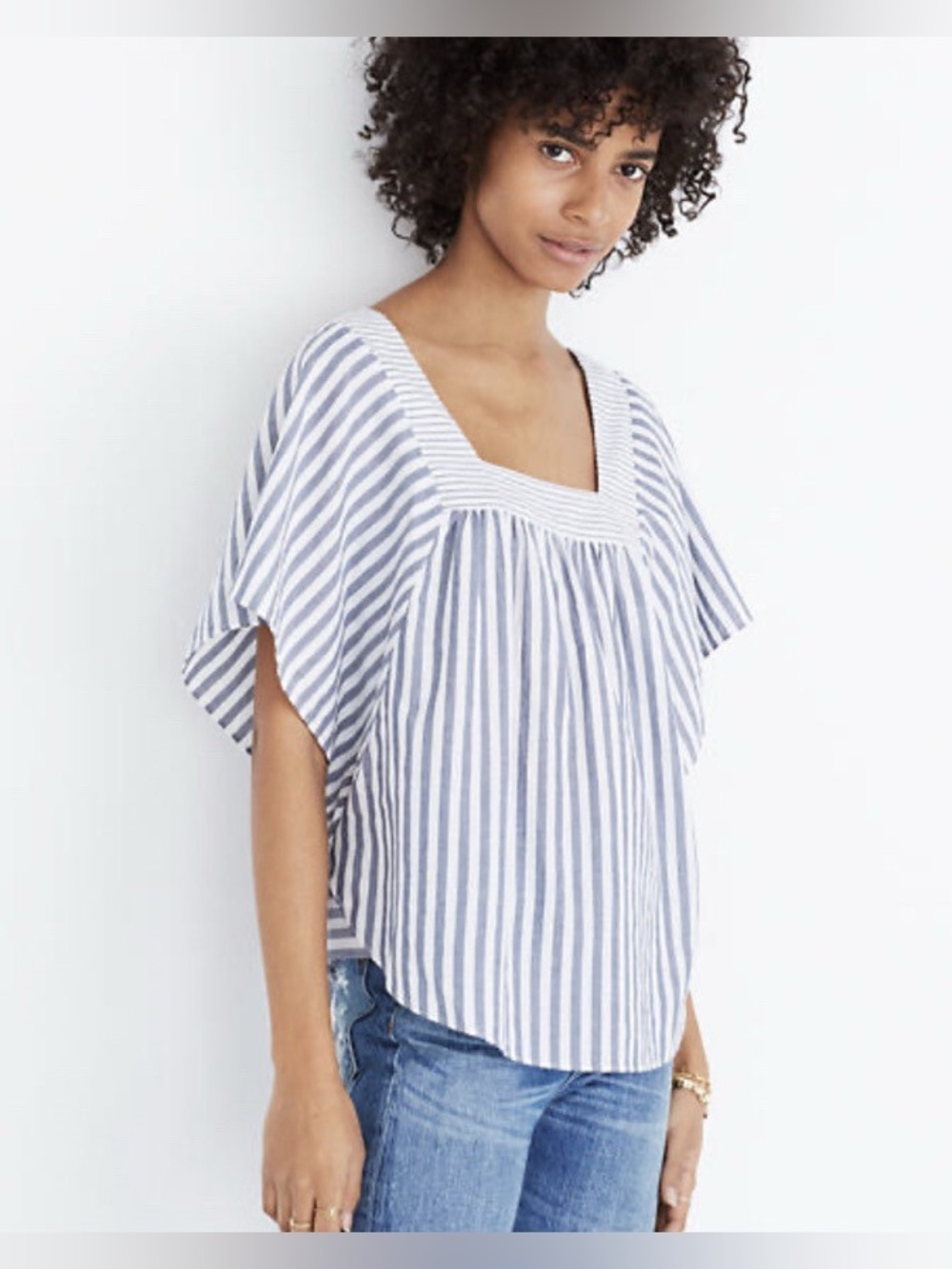Madewell Striped Butterfly Sleeve Top in Retro Indigo - Size S